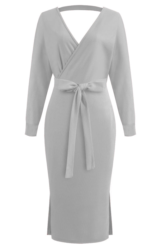 Robe sexy à manches longues et col en V pour femme 