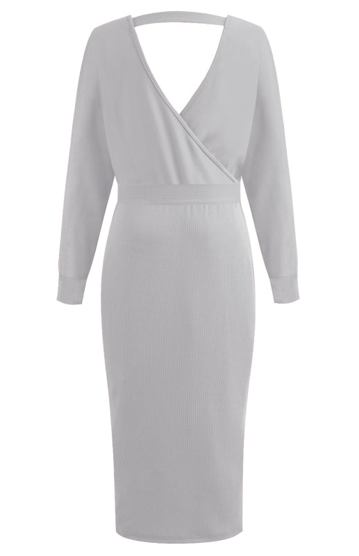 Robe sexy à manches longues et col en V pour femme 