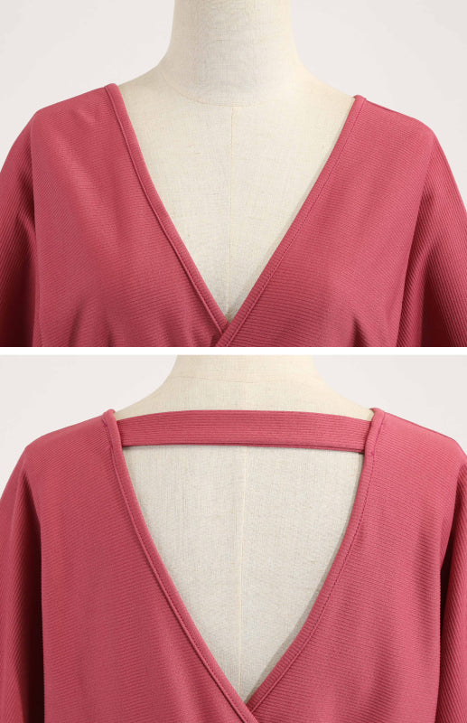 Robe sexy à manches longues et col en V pour femme 