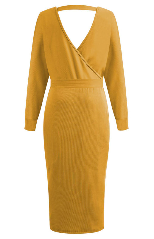 Robe sexy à manches longues et col en V pour femme 