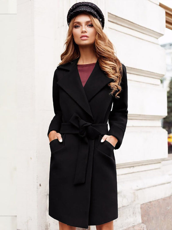 Manteau en tweed à revers et ceinture cintrée pour femme 
