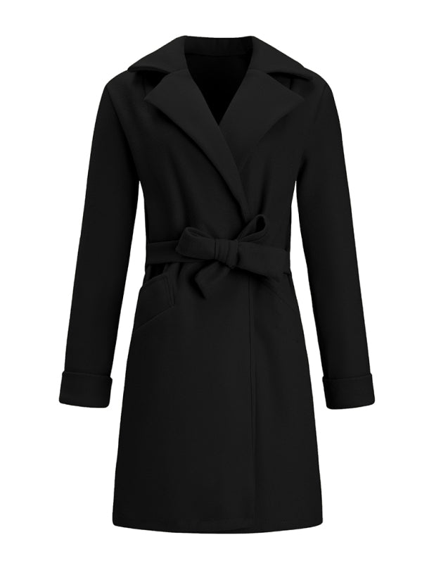 Manteau en tweed à revers et ceinture cintrée pour femme 