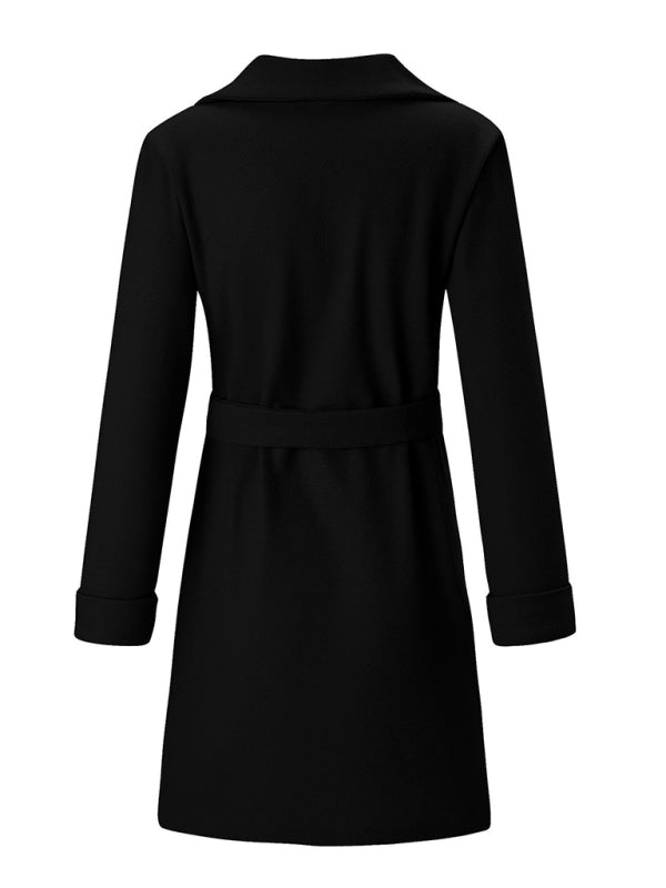 Manteau en tweed à revers et ceinture cintrée pour femme 