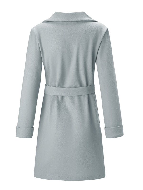 Manteau en tweed à revers et ceinture cintrée pour femme 