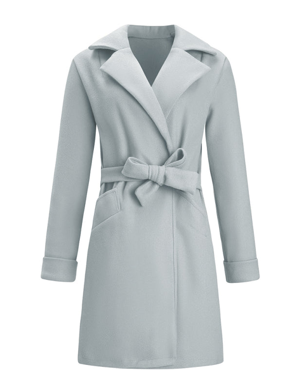 Manteau en tweed à revers et ceinture cintrée pour femme 