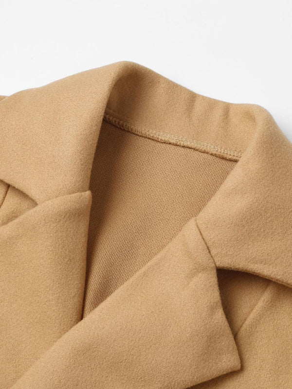 Manteau en tweed à revers et ceinture cintrée pour femme 