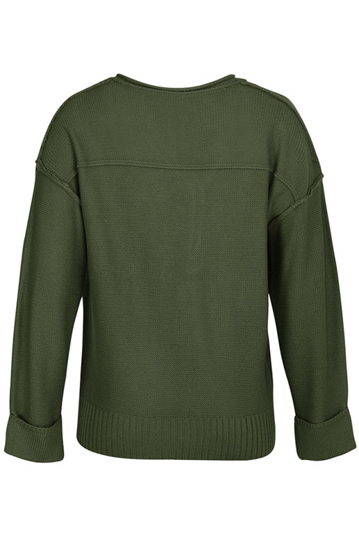 Women's Solid Color V Neck Single Breasted Sweater - Closther