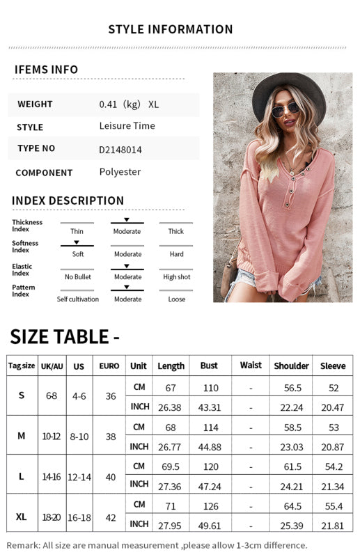 Women's Solid Color V Neck Single Breasted Sweater - Closther