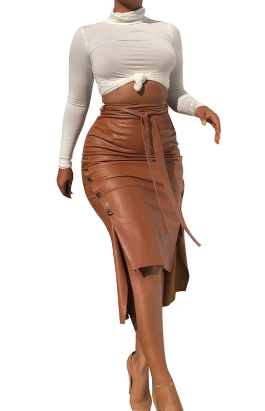 Jupe fendue mi-longue et moulante pour femme, style décontracté. 