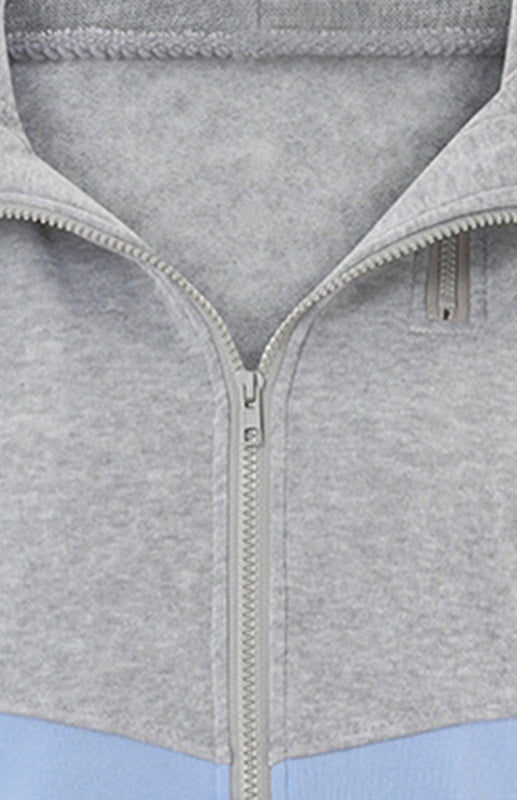 Sweat-shirt à capuche à manches longues en velours doublé, à double fermeture éclair et blocs de couleur 