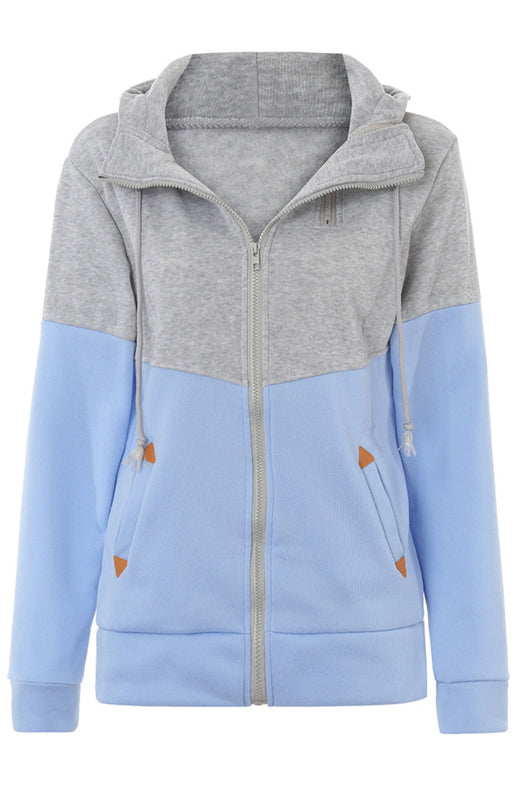 Sweat-shirt à capuche à manches longues en velours doublé, à double fermeture éclair et blocs de couleur 