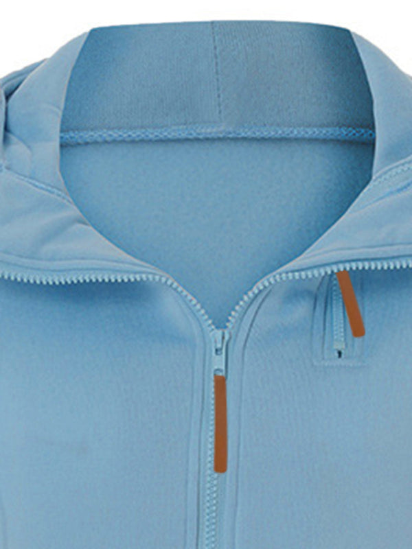 Sweat-shirt à capuche à manches longues en velours doublé, à double fermeture éclair et blocs de couleur 
