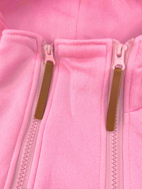 Sweat-shirt à capuche à manches longues en velours doublé, à double fermeture éclair et blocs de couleur 