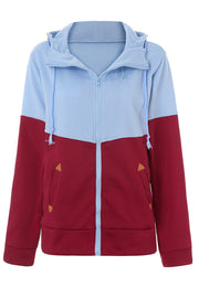 Sweat-shirt à capuche à manches longues en velours doublé, à double fermeture éclair et blocs de couleur 