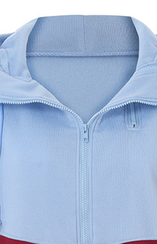Sweat-shirt à capuche à manches longues en velours doublé, à double fermeture éclair et blocs de couleur 