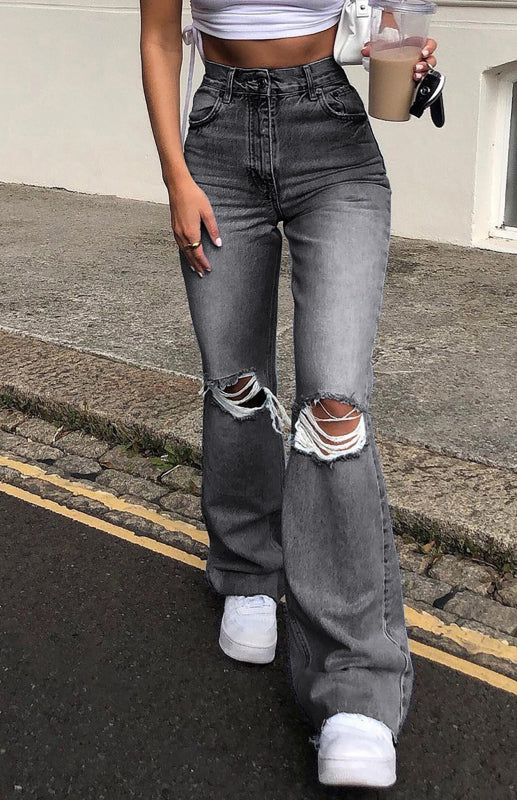 Women's Fashion Wide Leg Flared Jeans - Closther