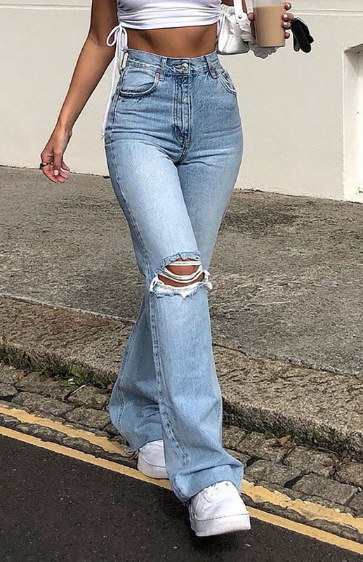 Women's Fashion Wide Leg Flared Jeans - Closther