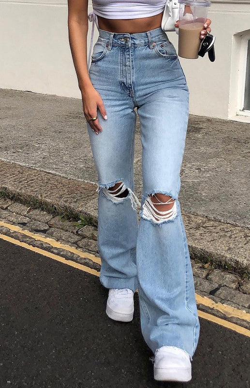 Women's Fashion Wide Leg Flared Jeans - Closther