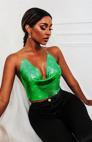 Haut dos nu sexy à paillettes métalliques pour femme 