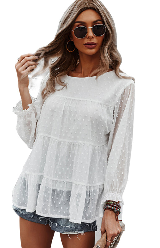 Ladies Casual Round Neck Casual Jacquard Top - Closther