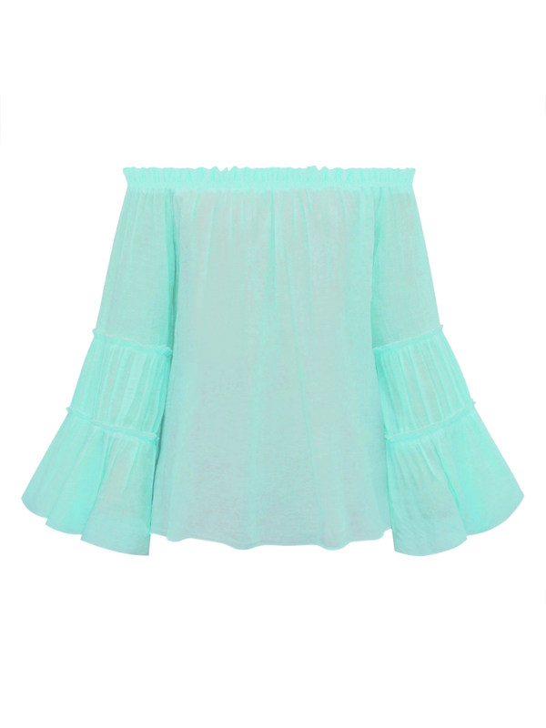 Haut sexy en coton flammé pour femme, manches évasées et col simple. 