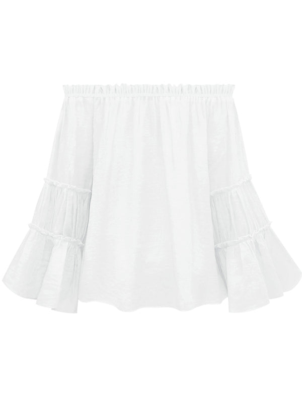 Haut sexy en coton flammé pour femme, manches évasées et col simple. 