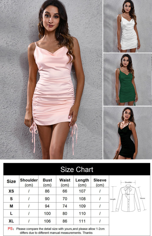 Robe dos nu plissée à col en V pour femme 