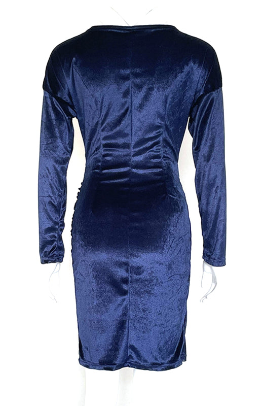 Sexy Samtkleid mit V-Ausschnitt, schmaler Passform, Schlitz und langen Ärmeln – perfekt für Cocktailpartys 