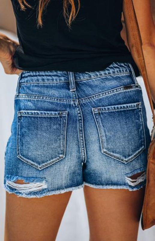 Women's Casual Washed And Torn Denim Shorts - Closther