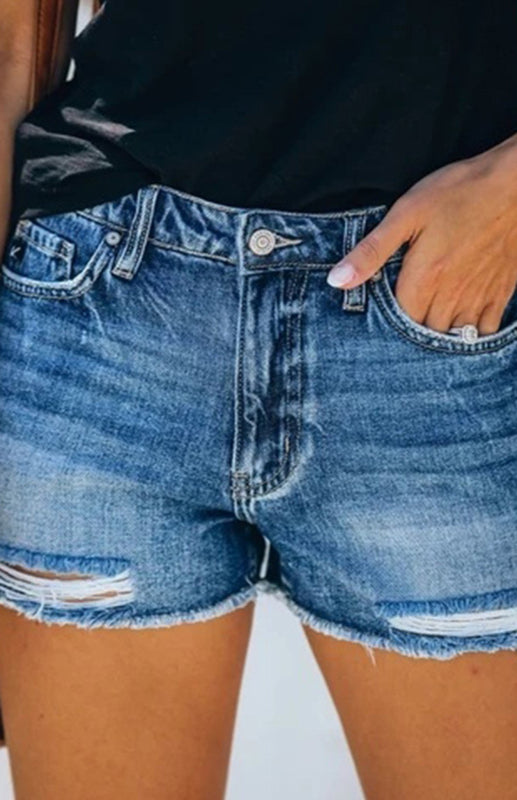 Women's Casual Washed And Torn Denim Shorts - Closther