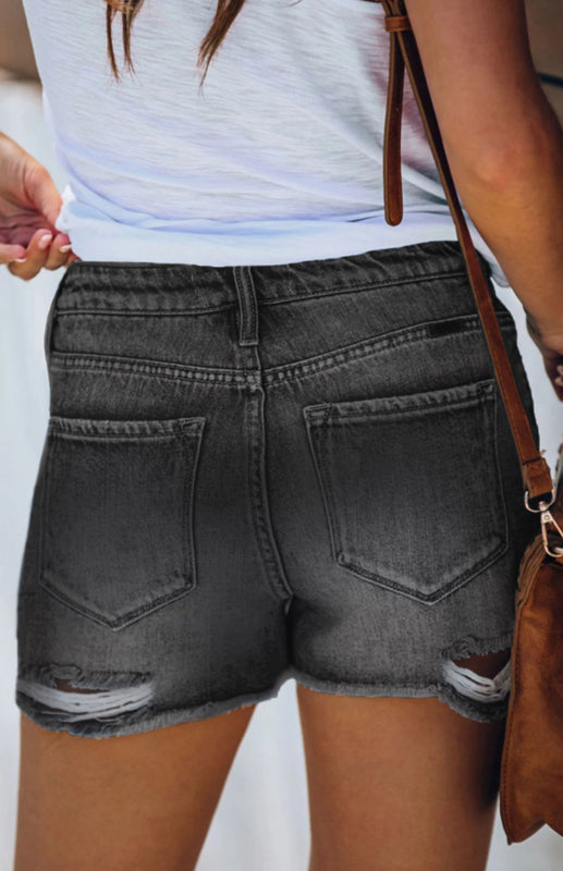 Women's Casual Washed And Torn Denim Shorts - Closther