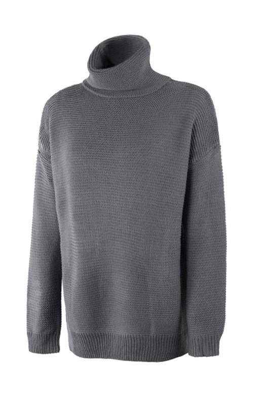 Damen-Strickpullover mit dickem Garn, langen Ärmeln und hohem Kragen 