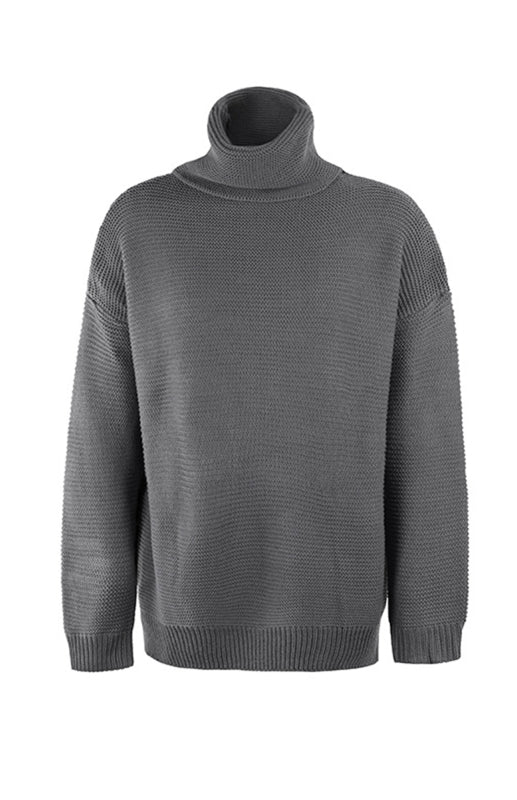 Damen-Strickpullover mit dickem Garn, langen Ärmeln und hohem Kragen 