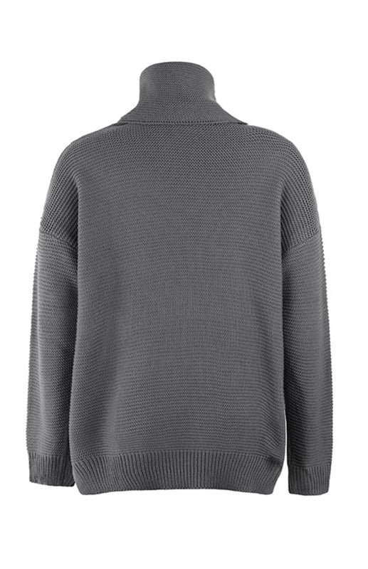 Damen-Strickpullover mit dickem Garn, langen Ärmeln und hohem Kragen 