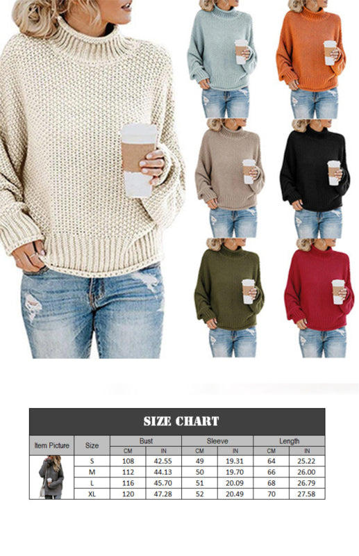 Damen-Strickpullover mit dickem Garn, langen Ärmeln und hohem Kragen 