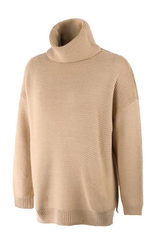 Damen-Strickpullover mit dickem Garn, langen Ärmeln und hohem Kragen 