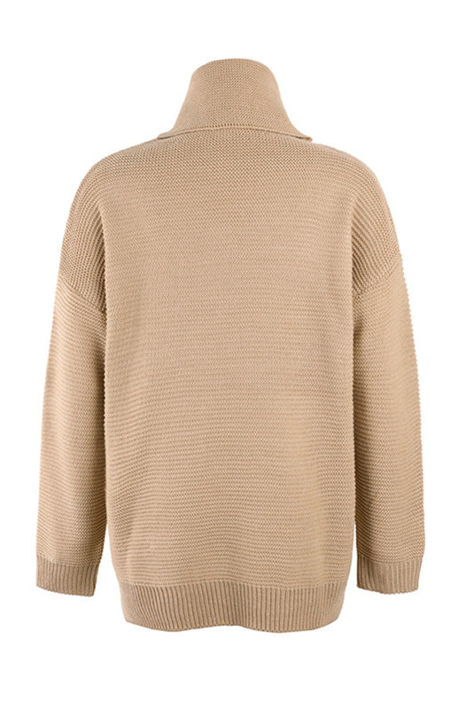 Damen-Strickpullover mit dickem Garn, langen Ärmeln und hohem Kragen 