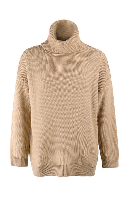 Damen-Strickpullover mit dickem Garn, langen Ärmeln und hohem Kragen 