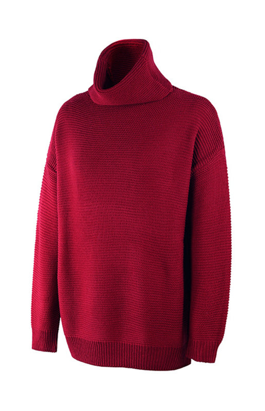 Damen-Strickpullover mit dickem Garn, langen Ärmeln und hohem Kragen 