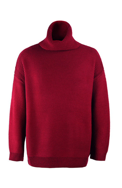 Damen-Strickpullover mit dickem Garn, langen Ärmeln und hohem Kragen 
