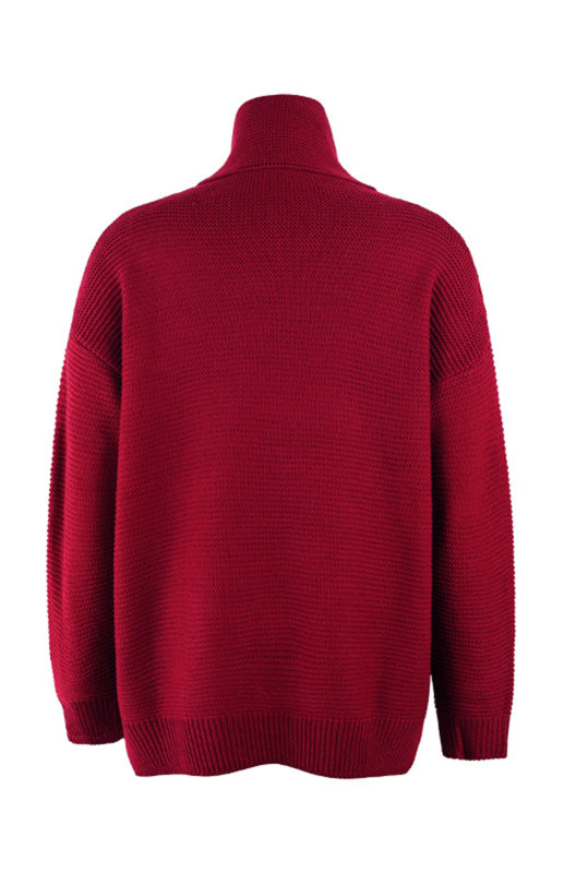 Damen-Strickpullover mit dickem Garn, langen Ärmeln und hohem Kragen 