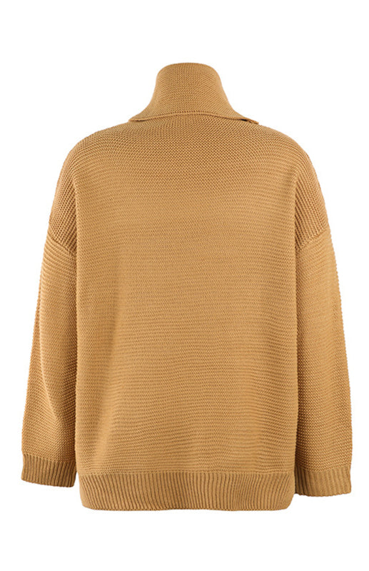 Damen-Strickpullover mit dickem Garn, langen Ärmeln und hohem Kragen 