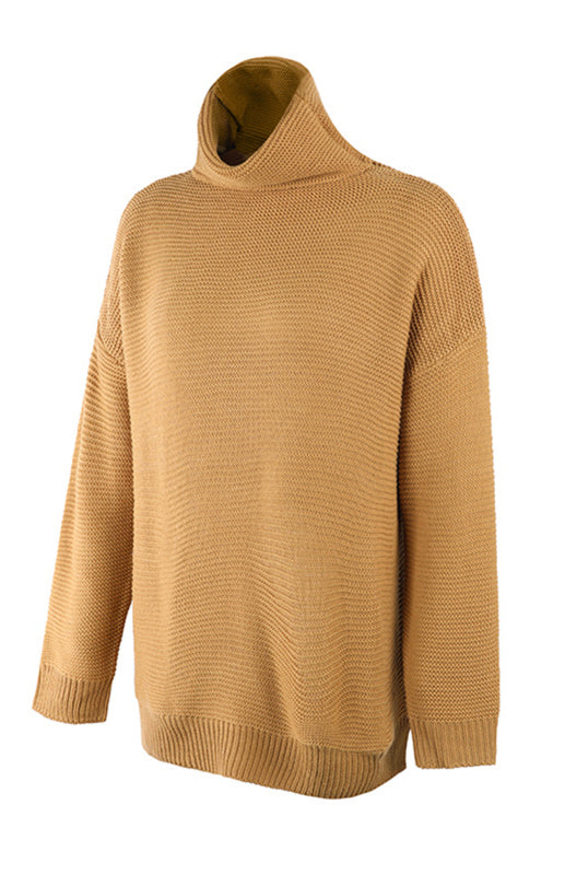 Damen-Strickpullover mit dickem Garn, langen Ärmeln und hohem Kragen 