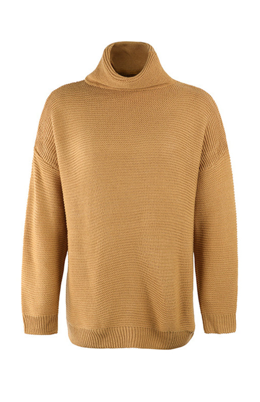 Damen-Strickpullover mit dickem Garn, langen Ärmeln und hohem Kragen 