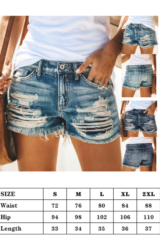 Women's High-Waisted, Fringed, Cut-Out Denim Shorts - Closther