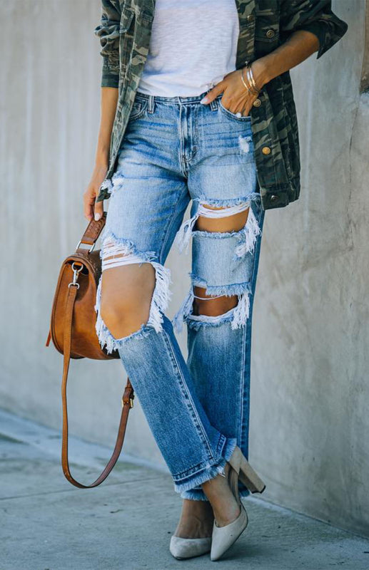 Women's Character Ripped Ripped Beggar Jeans - Closther