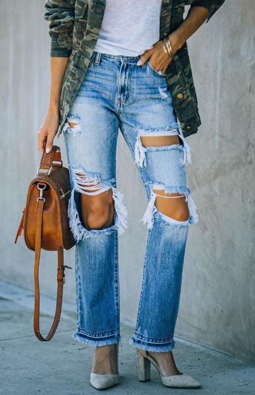 Women's Character Ripped Ripped Beggar Jeans - Closther