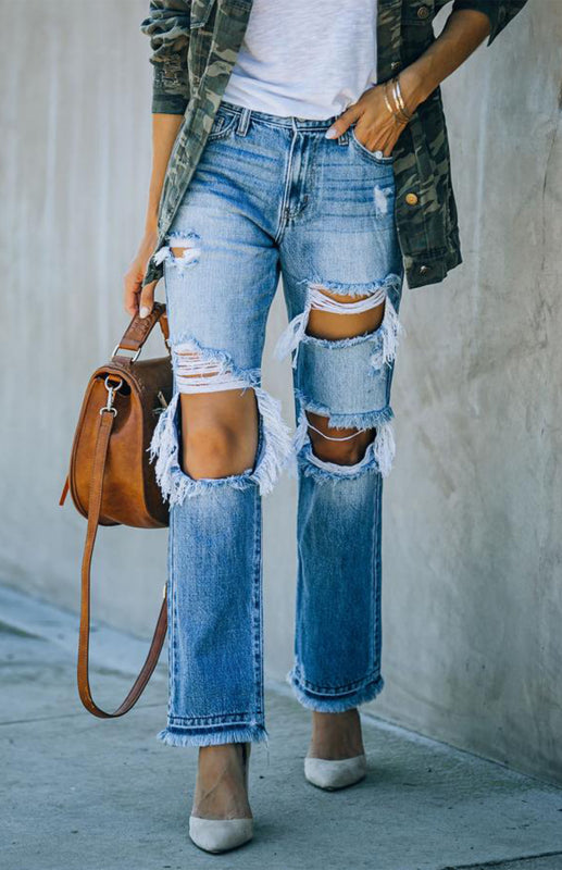 Women's Character Ripped Ripped Beggar Jeans - Closther