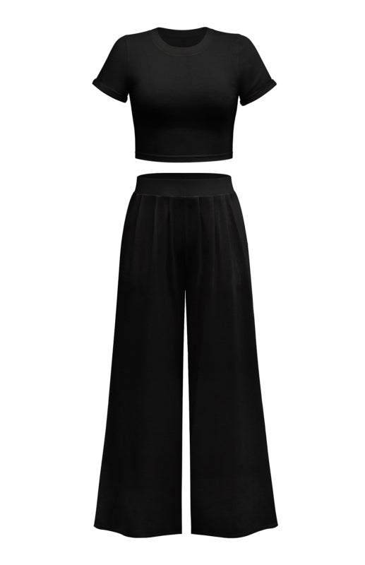 Damenmode Pendler- und Heim-T-Shirt-Set mit weitem Bein und passender Putzhose 