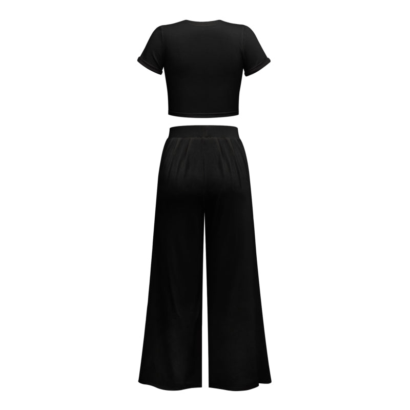Damenmode Pendler- und Heim-T-Shirt-Set mit weitem Bein und passender Putzhose 